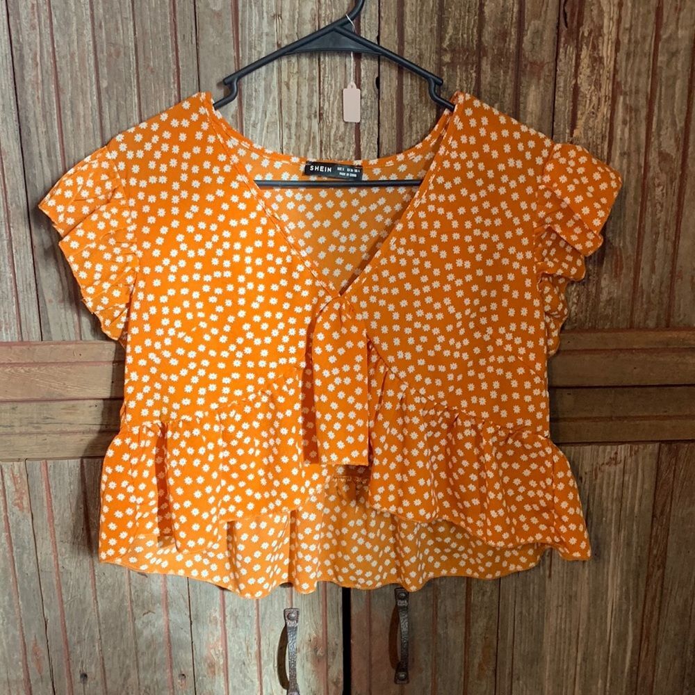 Women’s Juniors Shein Ditsy Floral V-neck Ruffle Cap Sleeve Babydoll Crop Top S